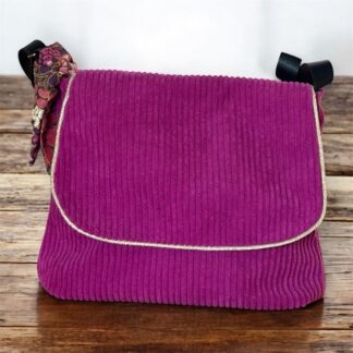 Sac cabas en velours cotelé prune