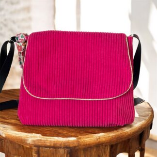 Sac besace en velours côtelé rose – création artisanale