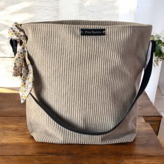 ac cabas en velours côtelé avec anse en cuir porté épaule