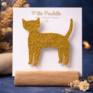 Broche chat pailletée dorée