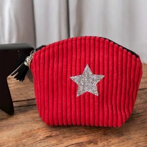 Porte-monnaie en velours côtelé rouge – création artisanale française P’tite Poulette