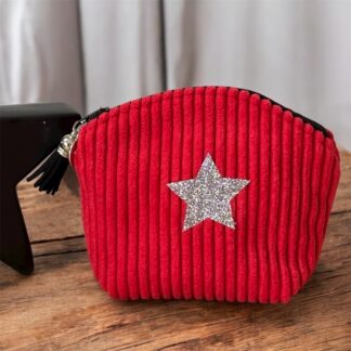 Porte-monnaie en velours côtelé rouge – création artisanale française P’tite Poulette