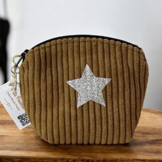 Porte-monnaie en velours côtelé tabac – création artisanale française P’tite Poulette