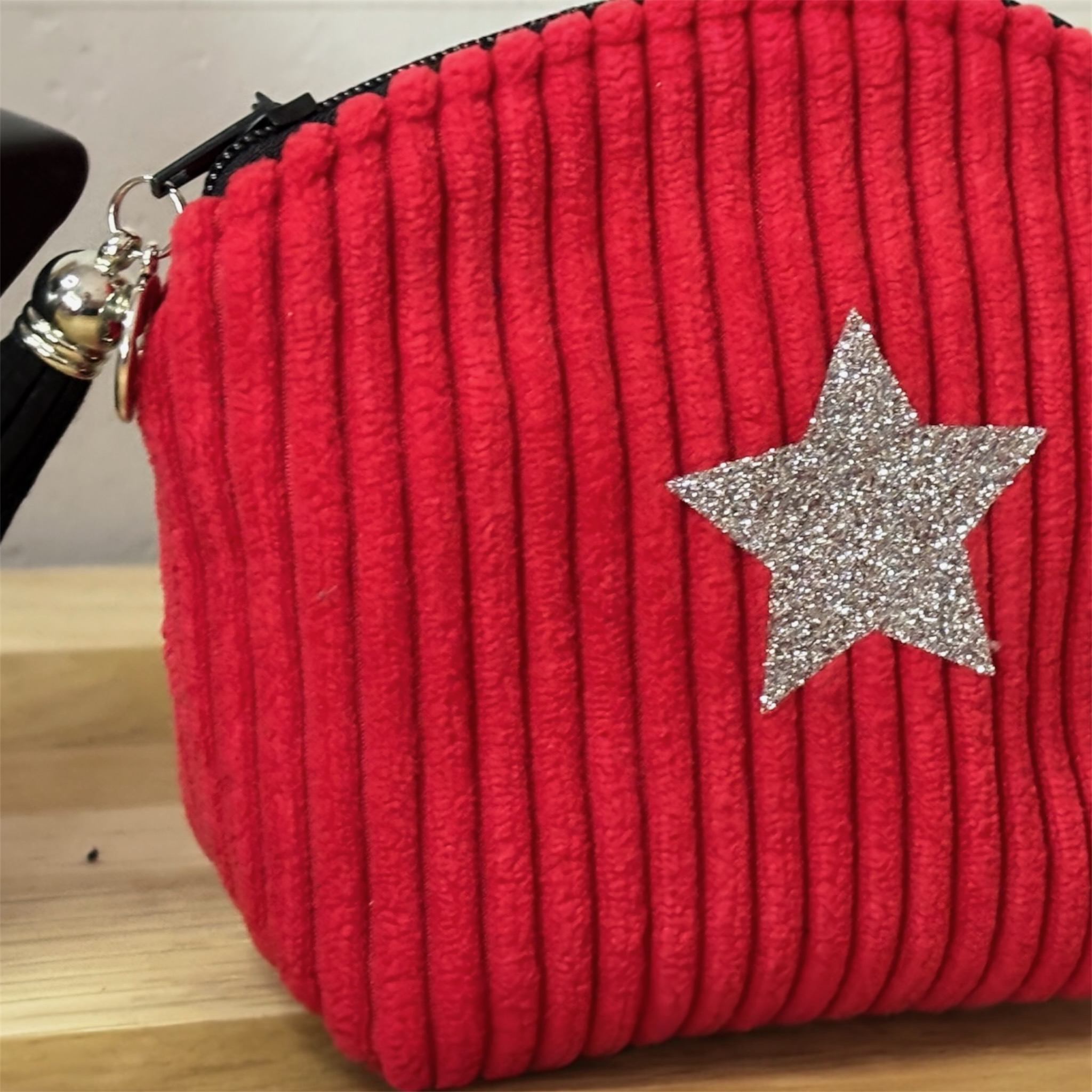 Porte-monnaie en velours côtelé rouge – Création artisanale française – Image 2