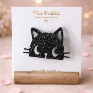 Broche chat pailletée – Création artisanale française - Noir