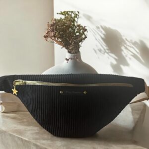 Sac banane en velours côtelé noir – création artisanale française P’tite Poulette