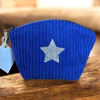 Porte-monnaie en velours côtelé bleu roi – création artisanale française P’tite Poulette