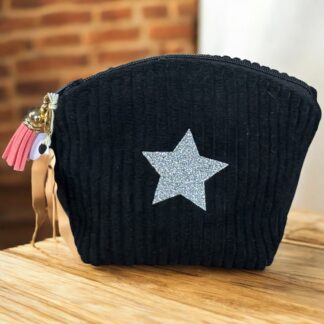 Porte-monnaie en velours côtelé noir – création artisanale française P’tite Poulette