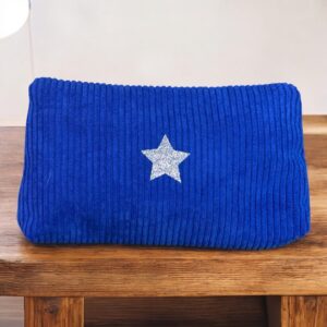 Trousse en velours côtelé bleu roi – création artisanale française P’tite Poulette