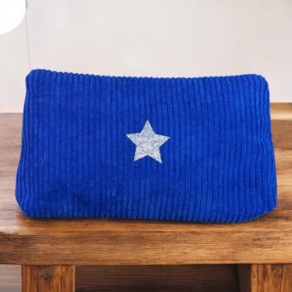Trousse en velours côtelé bleu roi – création artisanale française P’tite Poulette