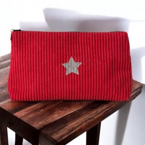 Trousse en velours côtelé rouge – création artisanale française P’tite Poulette