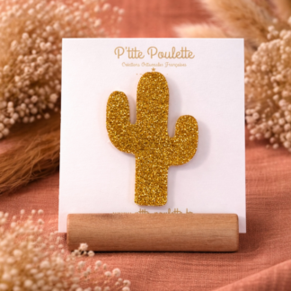 broche pailletée cactus dorée