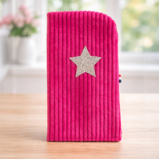 Étui à lunettes velours côtelé avec étoile scintillante création artisanale française