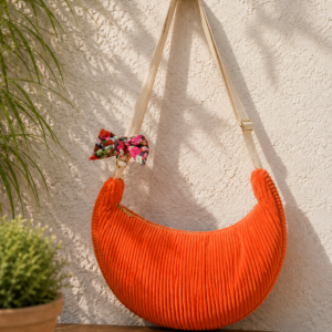 Sac lune en velours côtelé orange – Création artisanale française