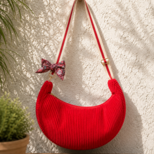 Sac lune en velours côtelé rouge– Création artisanale française